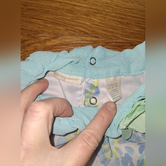 First Impressions Floral Baby Dress - Blue and Yellow - Picture 2 of 4